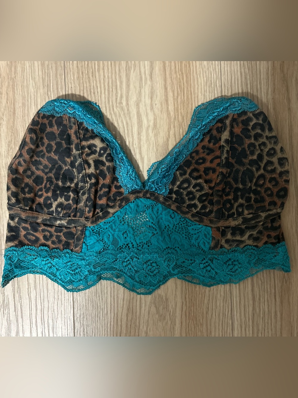 Billabong Teal and Brown Leopard Lace Bandeau